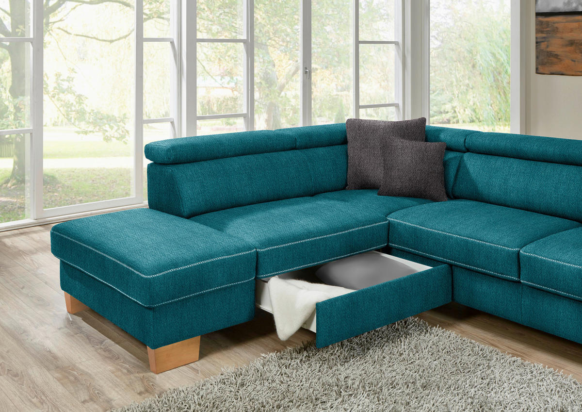 ECKSOFA  in Mikrofaser Petrol  273/226 cm  - Eichefarben/Beige, Natur, Holz/Textil (273/226cm) - Beldomo System