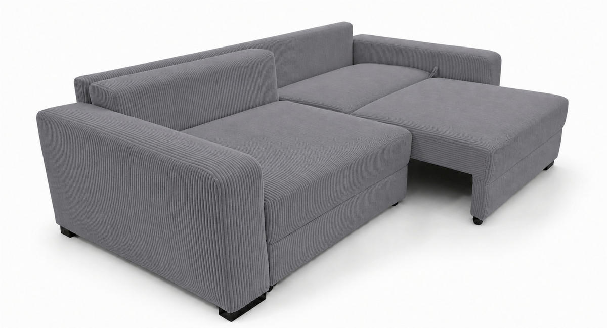 3-SITZER-SOFA Cord Grau  - Schwarz/Grau, Basics, Holz/Textil (250/90/110cm) - MID.YOU