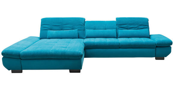 ECKSOFA Türkis Mikrofaser Kopfteilverstellung  - Türkis/Schwarz, Design, Textil/Metall (341/204cm) - Xora