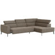 ECKSOFA Graubraun Feincord  - Graubraun/Schwarz, Design, Textil/Metall (280/205cm) - Xora