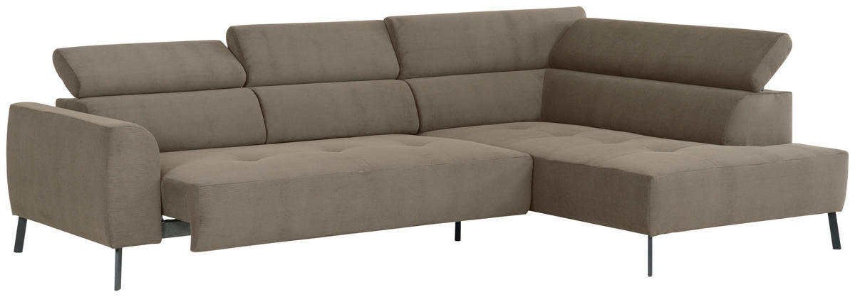 ECKSOFA in Feincord Graubraun  280/205 cm  - Graubraun/Schwarz, Design, Textil/Metall (280/205cm) - Xora