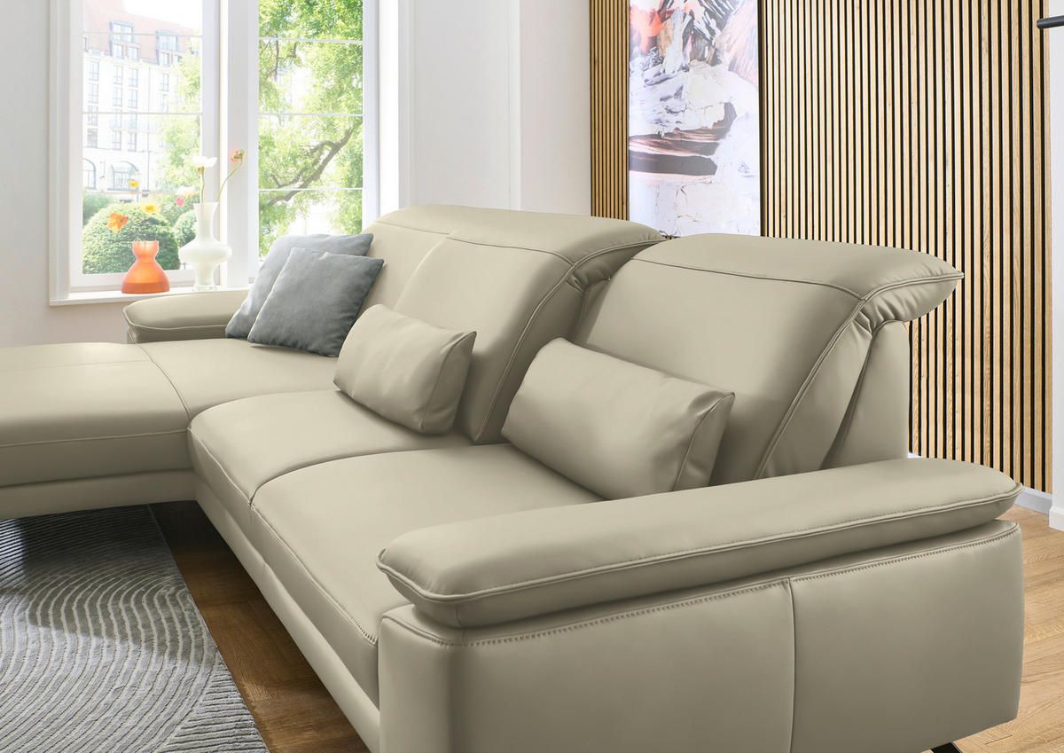 ECKSOFA in Echtleder Naturfarben  - Schwarz/Naturfarben, Design, Leder/Metall (193/332cm) - Dieter Knoll