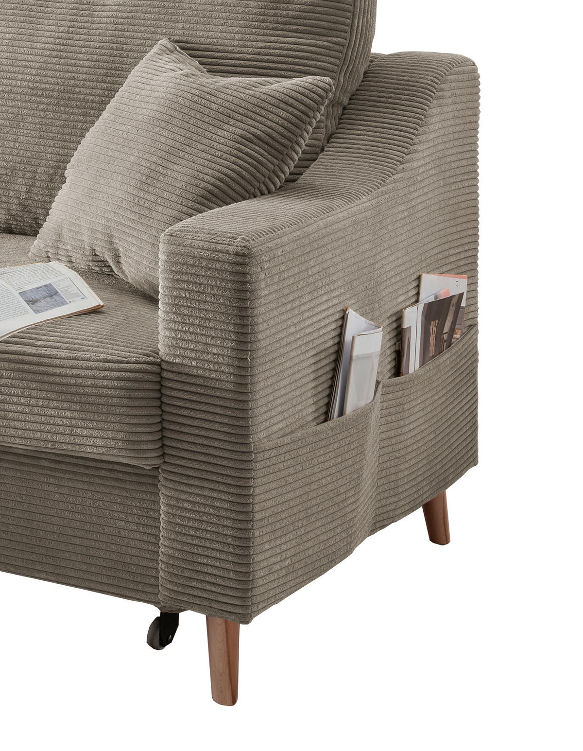 ECKSOFA in Cord Graubraun  - Graubraun/Naturfarben, Design, Holz/Textil (150/228cm) - P & B