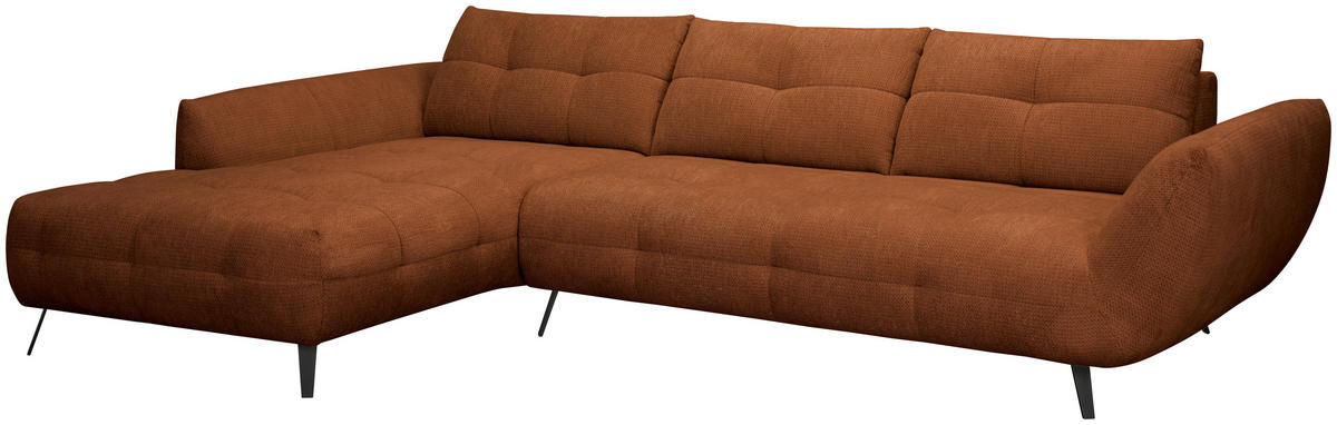 ECKSOFA Dunkelorange Chenille Armlehnenkissen, Rücken echt, Sitztiefenverstellung  - Dunkelorange/Schwarz, KONVENTIONELL, Textil/Metall (215/313cm) - Hom`in