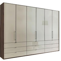 FALTTÜRENSCHRANK 300/216/58 cm, 3 Tür(en), Trüffeleichefarben, Magnolie  - Chromfarben/Magnolie, KONVENTIONELL, Glas/Holzwerkstoff (300/216/58cm) - Venda