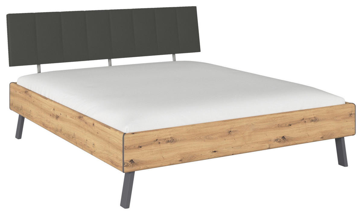 BETT 180/200 cm  in Eiche Artisan  - Eiche Artisan/Grau, Design, Holzwerkstoff/Textil (180/200cm) - Carryhome