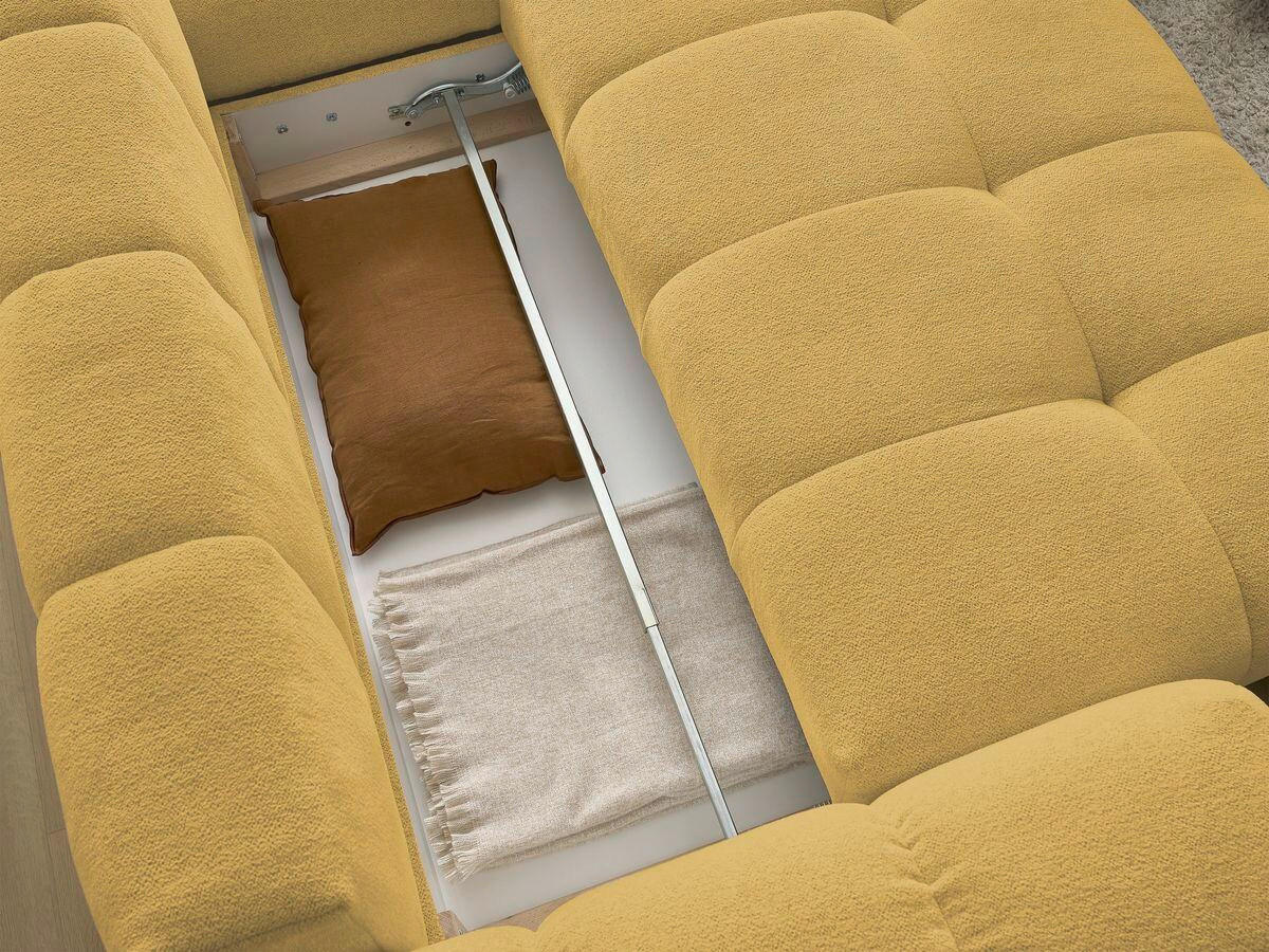 ECKSCHLAFSOFA EVEREST  mit Rücken echt, Armteil links, Armteil rechts Flachgewebe Gelb  - Gelb/Schwarz, MODERN, Kunststoff/Textil (320/212cm)