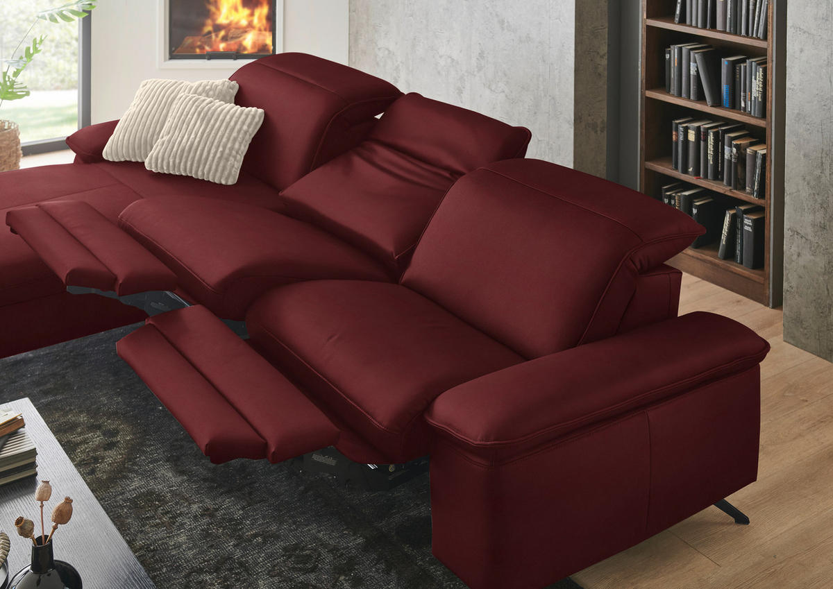 ECKSOFA  Echtleder Rot  - Rot/Schwarz, Design, Leder/Metall (169/307cm) - Beldomo Premium