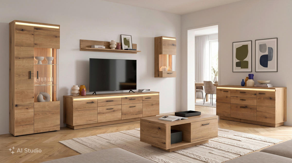 SKRINKA POD TV, farba duba, 210/64,4/44,6 cm - čierna/farba duba, Basics, kov/kompozitné drevo (210/64,4/44,6cm) - Hom`in