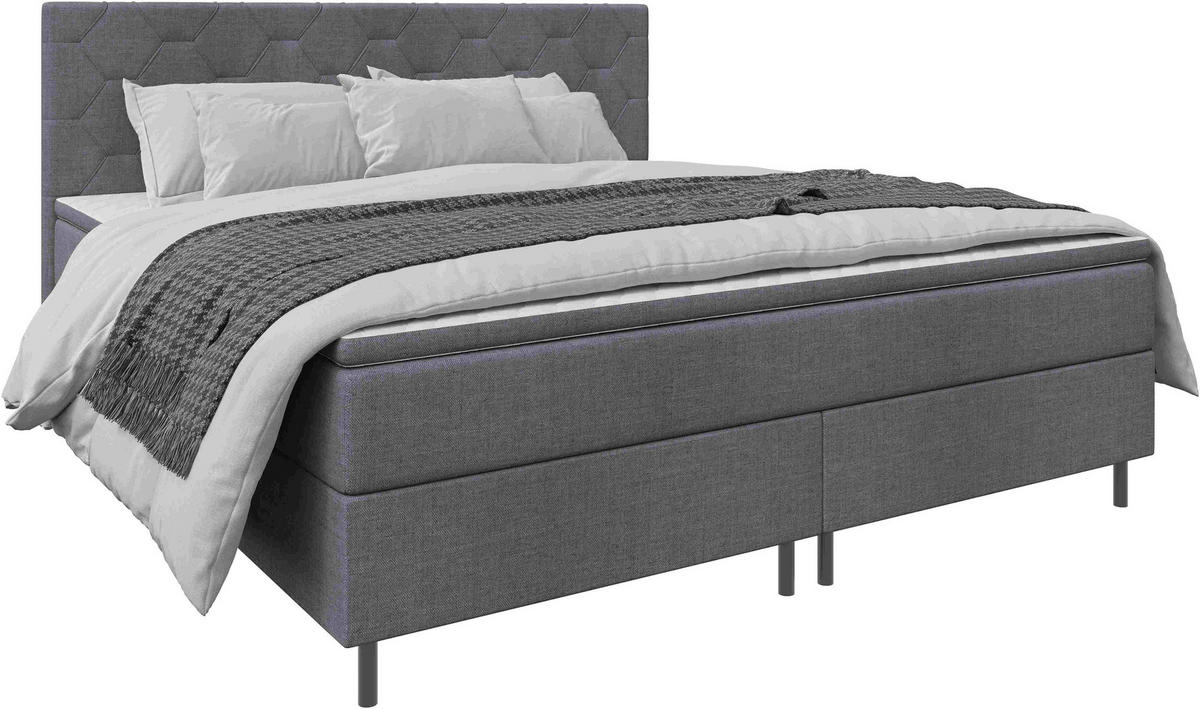 BOXSPRINGBETT 200/200 cm,  in Grau, Matratze, Topper, H2 + H2 = mittel  - Schwarz/Grau, KONVENTIONELL, Textil/Metall (200/200cm) - Chameo