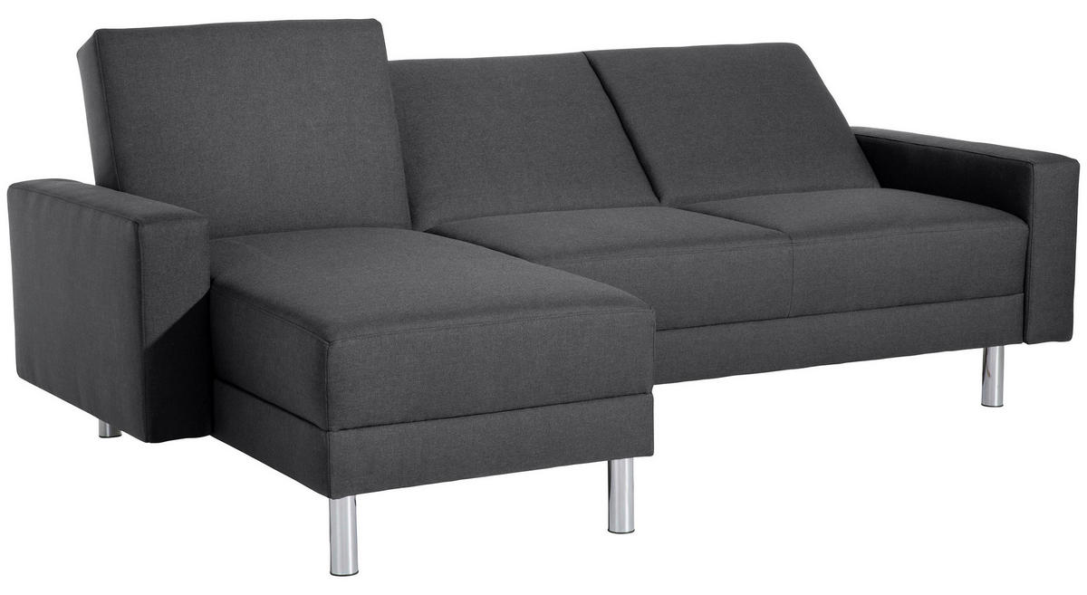 ECKSCHLAFSOFA inkl. Hocker in Graphitfarben Textil   - Chromfarben/Graphitfarben, Konventionell, Textil/Metall (152/230cm) - Max Winzer