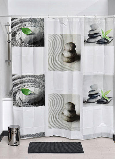 KOPALNIŠKA ZAVESA  TENDANCE     180/180 cm        zelena, bela  - zelena/bela, Basics, umetna masa (180/180cm) - Homeware