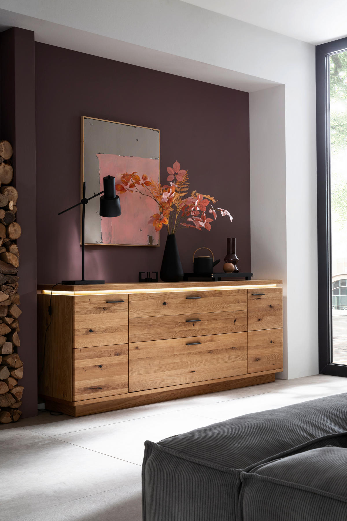 KOMODA, barve hrasta  - barve hrasta/antracit, Natur, kovina/leseni material (210/84/44cm) - Linea Natura