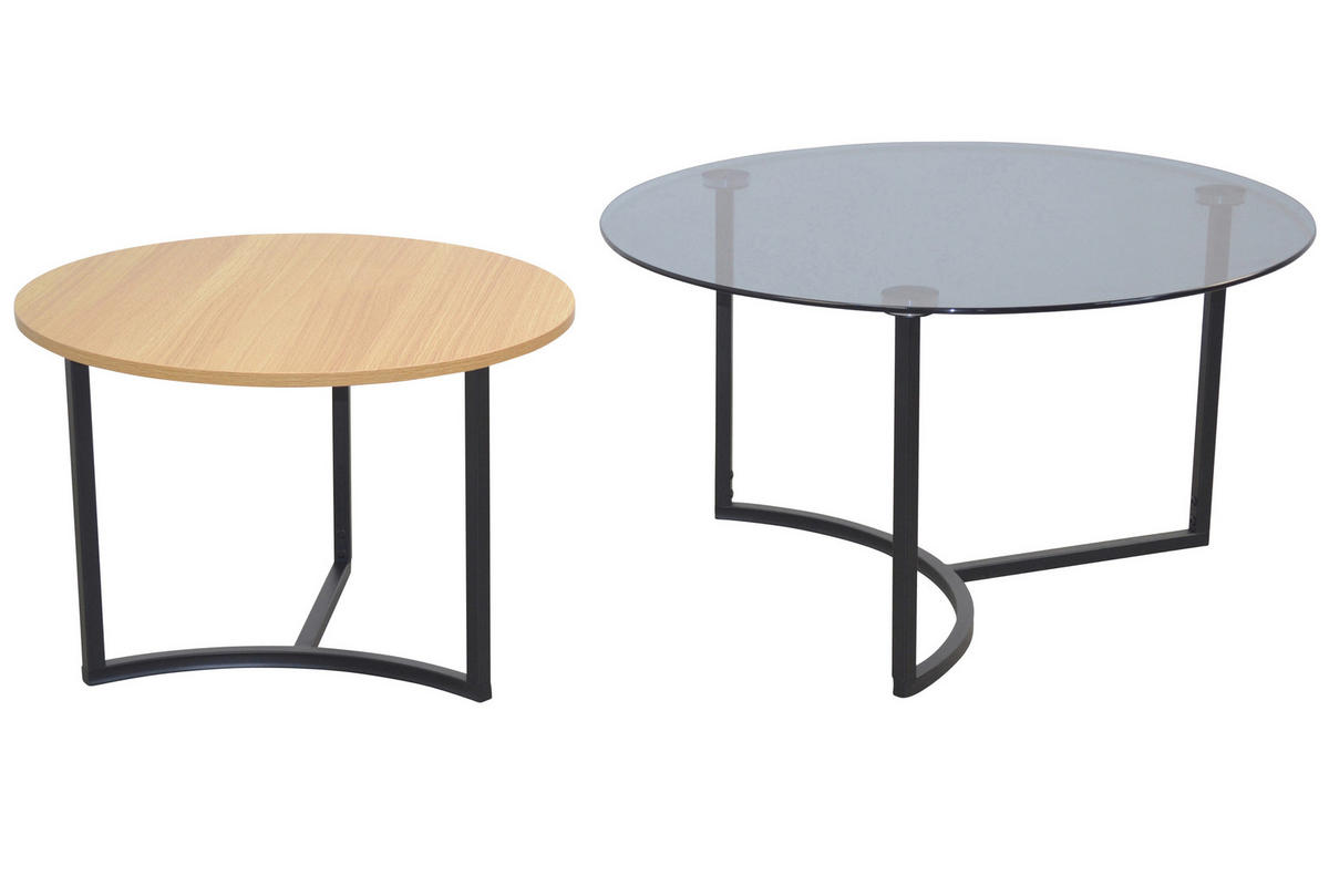 COUCHTISCHSET rund Schwarz, Buchefarben  - Buchefarben/Schwarz, Design, Glas/Holzwerkstoff (80/80/45cm) - MID.YOU