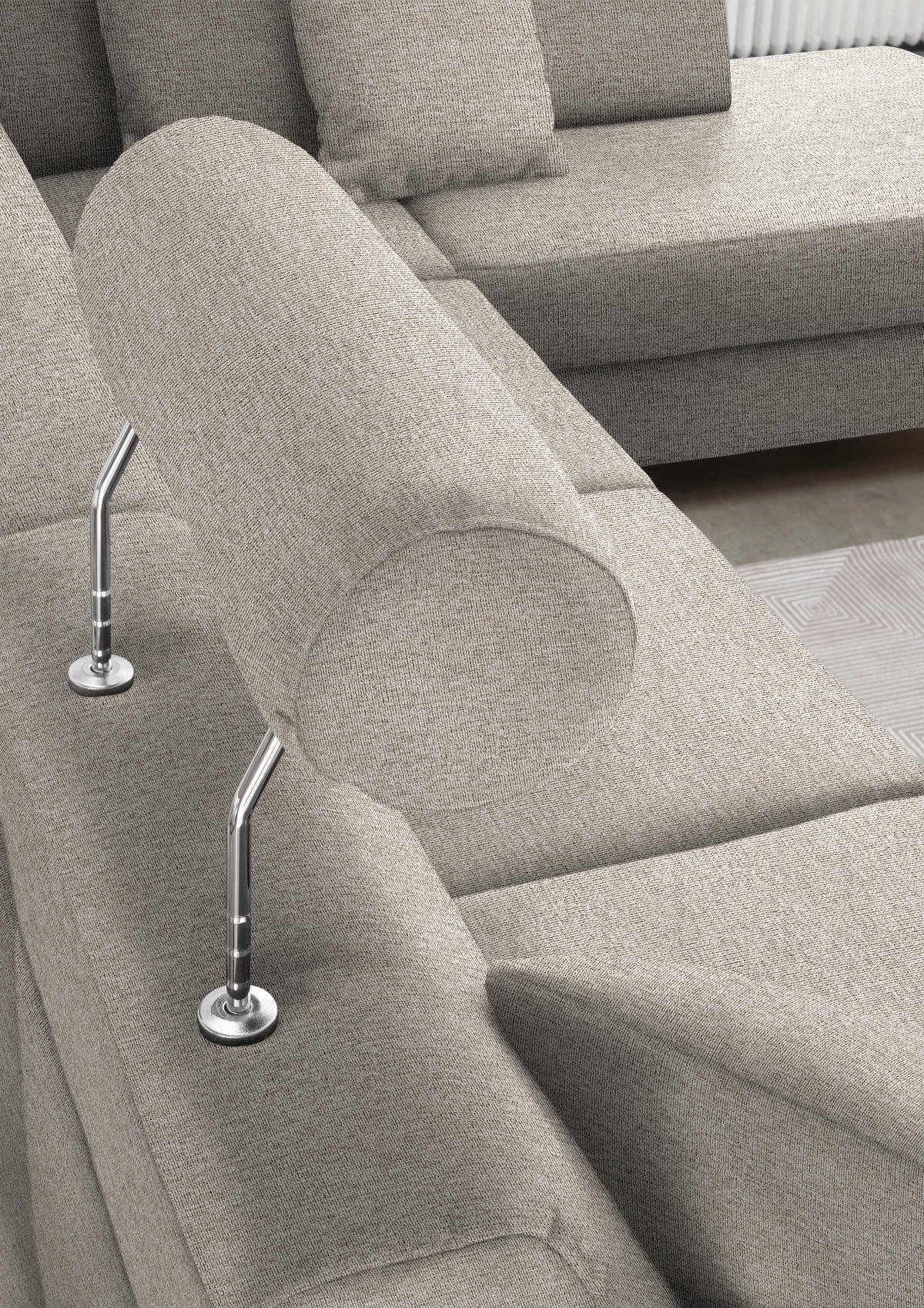 WOHNLANDSCHAFT in Webstoff Beige  - Beige/Schwarz, Design, Holz/Textil (165/296/198cm) - Xora