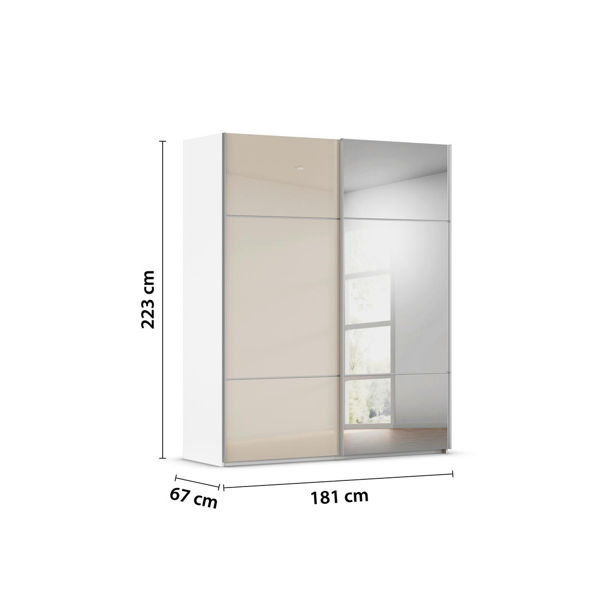 SCHWEBETÜRENSCHRANK  in Weiß, Champagner  - Champagner/Alufarben, KONVENTIONELL, Glas/Holzwerkstoff (181/223/68cm) - Novel