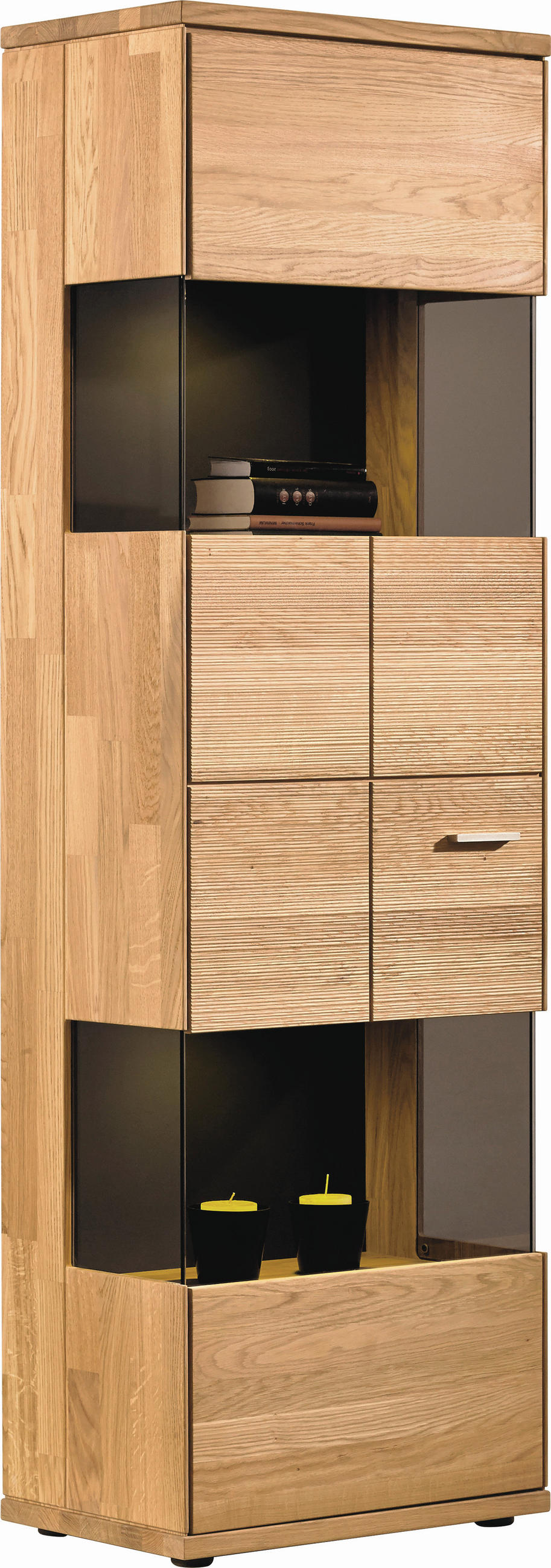 VITRINE Portland in massiv Eiche   - Silberfarben/Schwarz, Design, Glas/Holz (63/200/40cm) - Musterring