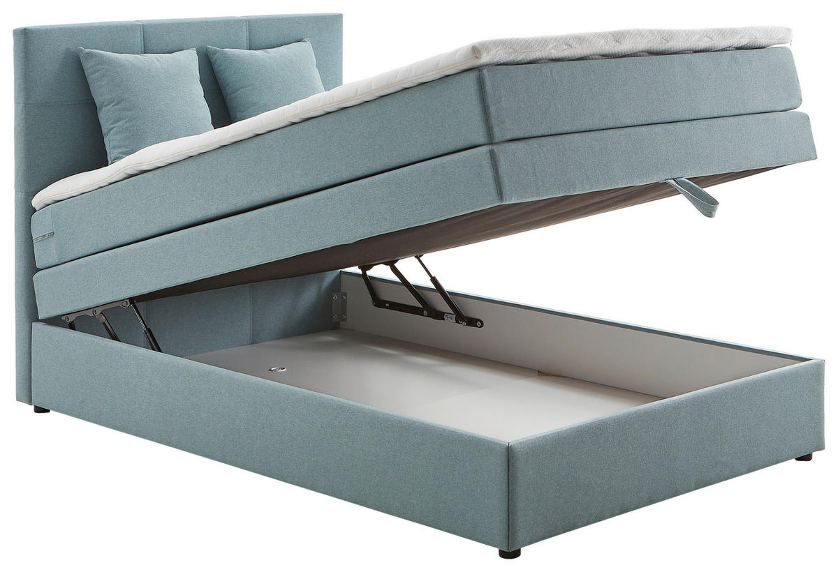 BOXSPRINGBETT 90/200 cm,  in Hellblau  - Schwarz/Hellblau, Design, Kunststoff/Textil (90/200cm) - Welnova