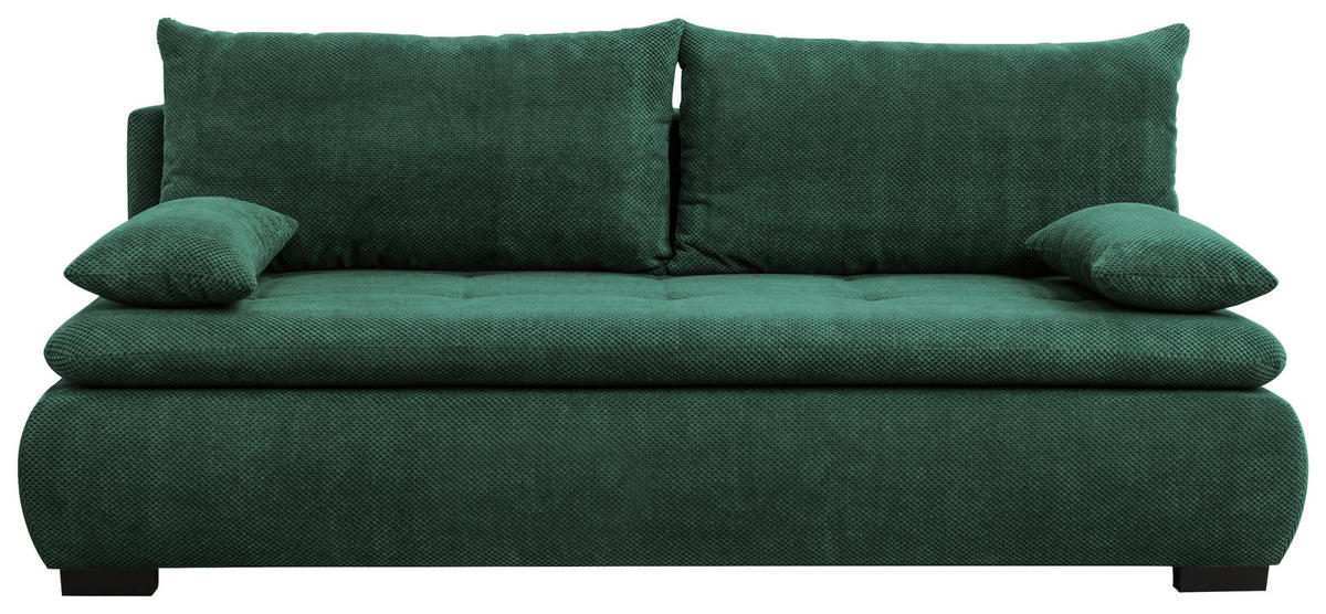 SCHLAFSOFA in Webstoff, Plüsch Dunkelgrün  - Dunkelgrün/Schwarz, Konventionell, Textil (203/72-96/98cm) - Novel