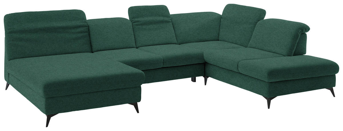 WOHNLANDSCHAFT  in Chenille Waldgrün  - Waldgrün/Schwarz, Design, Textil/Metall (198/369/255cm) - Beldomo Style