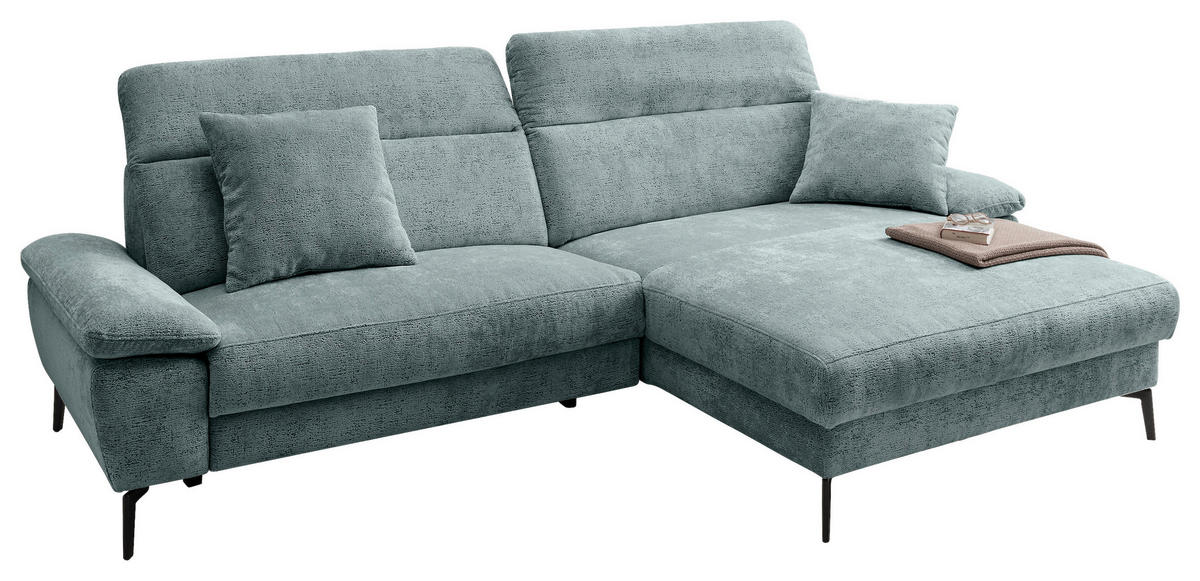 ECKSOFA CANCELLI Chenille Zierkissen, Relaxfunktion  - Schwarz, KONVENTIONELL, Textil/Metall (300/178cm) - Livetastic