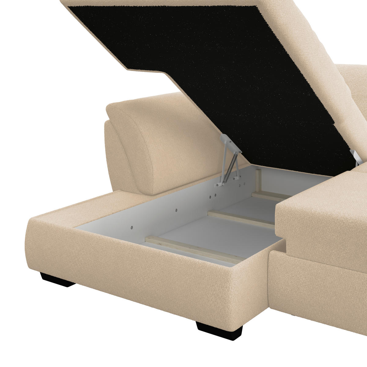 ECKSOFA Beige Zierkissen, Bettkasten, Schlaffunktion, Rücken echt  - Beige/Schwarz, KONVENTIONELL, Kunststoff/Textil (187/278cm) - MID.YOU