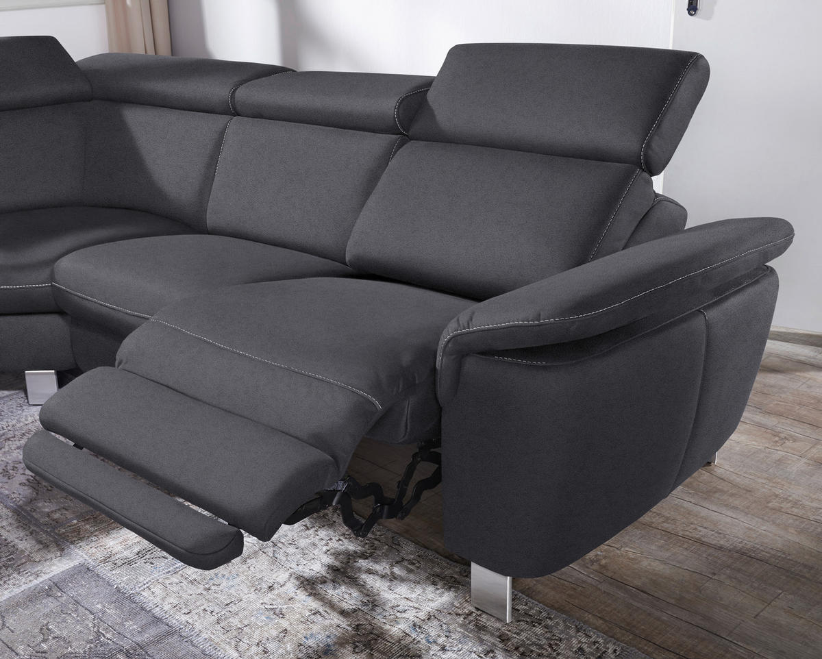 ECKSOFA in Flachgewebe, Mikrofaser Anthrazit  - Anthrazit/Beige, Design, Textil/Metall (239/271cm) - Cantus