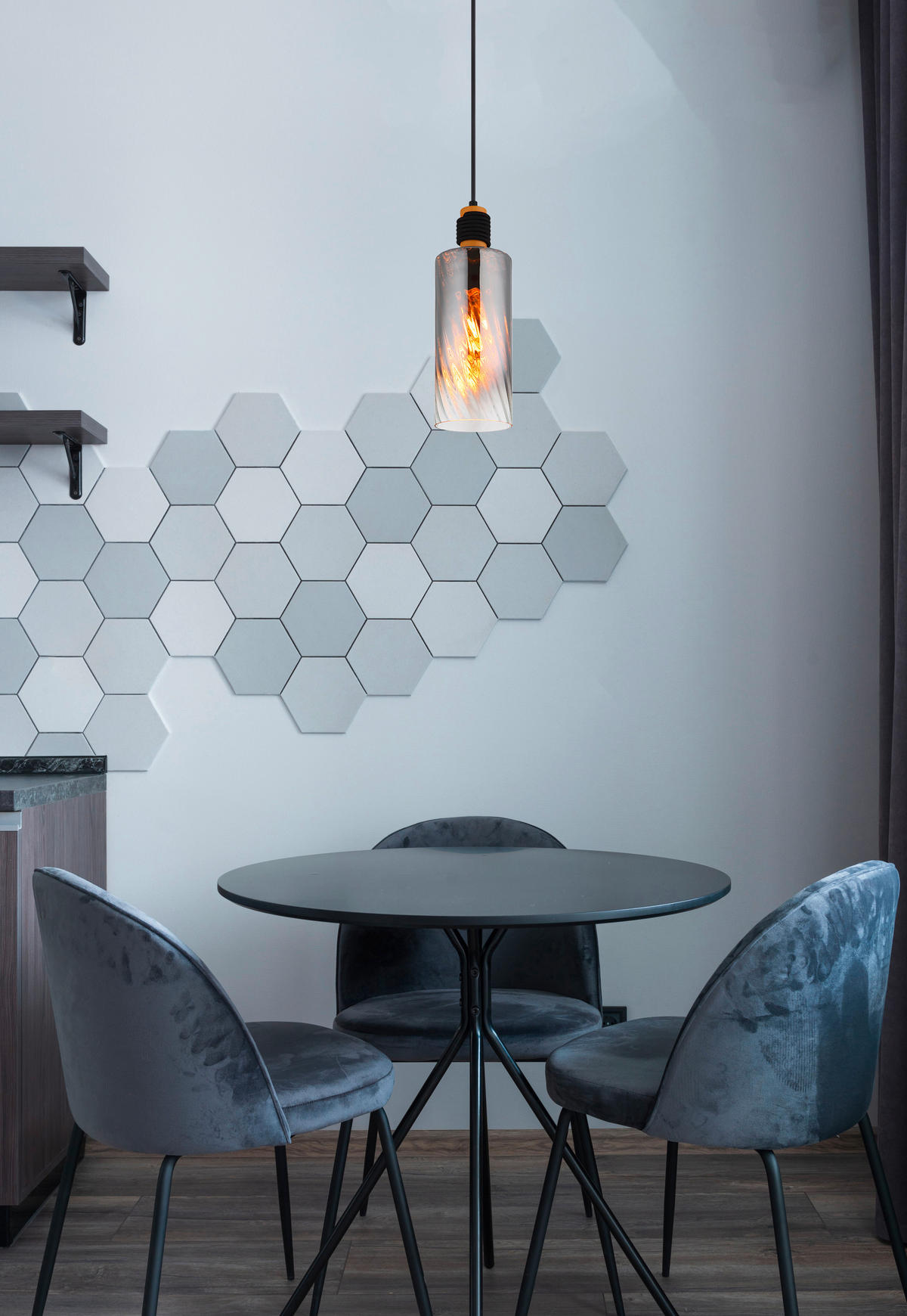 HÄNGELEUCHTE OSBORNE 12/150 cm   - Klar/Schwarz, Design, Glas/Holz (12/150cm) - Globo