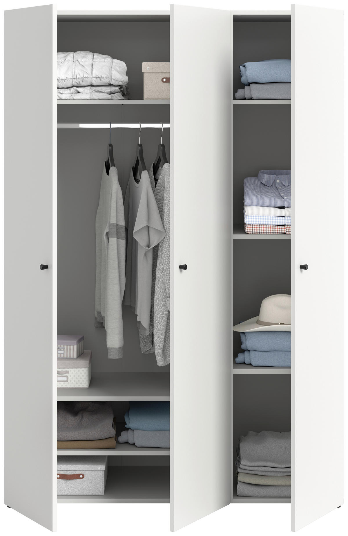 DREHTÜRENSCHRANK 120/176/51 cm,  in Weiß, 3-türig  - Schwarz/Weiß, MODERN, Holzwerkstoff/Kunststoff (120/176/51cm) - MID.YOU