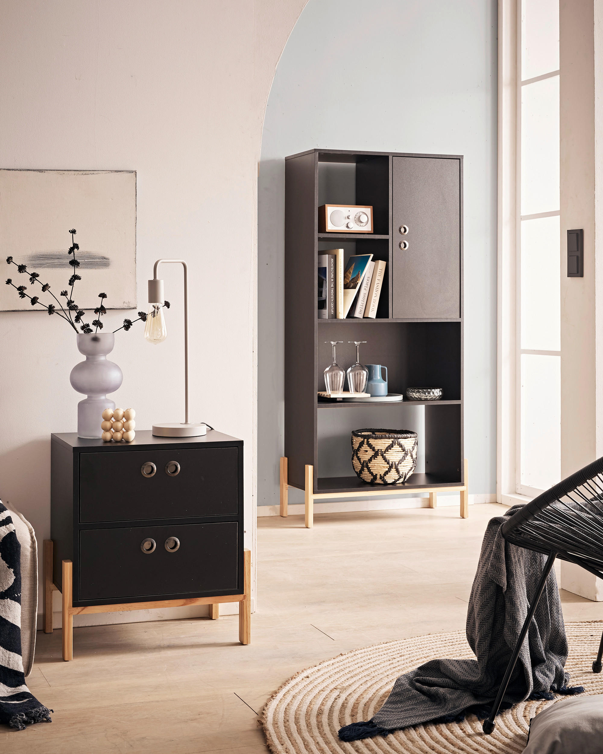 KOMMODE  in 50/55/35 cm  - Schwarz/Naturfarben, Design, Holz/Holzwerkstoff (50/55/35cm) - Livetastic