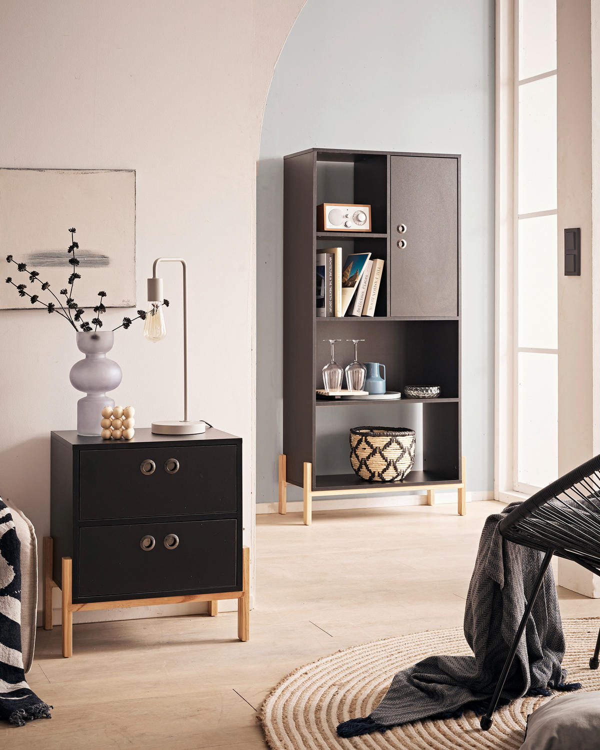 KOMMODE  in 50/55/35 cm  - Schwarz/Naturfarben, Design, Holz/Holzwerkstoff (50/55/35cm) - Livetastic