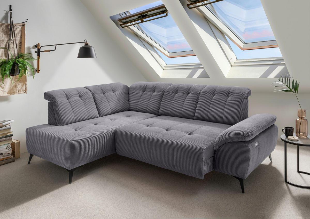 ECKSOFA in Cord Grau  - Schwarz/Grau, Modern, Textil/Metall (200/272cm) - Livetastic