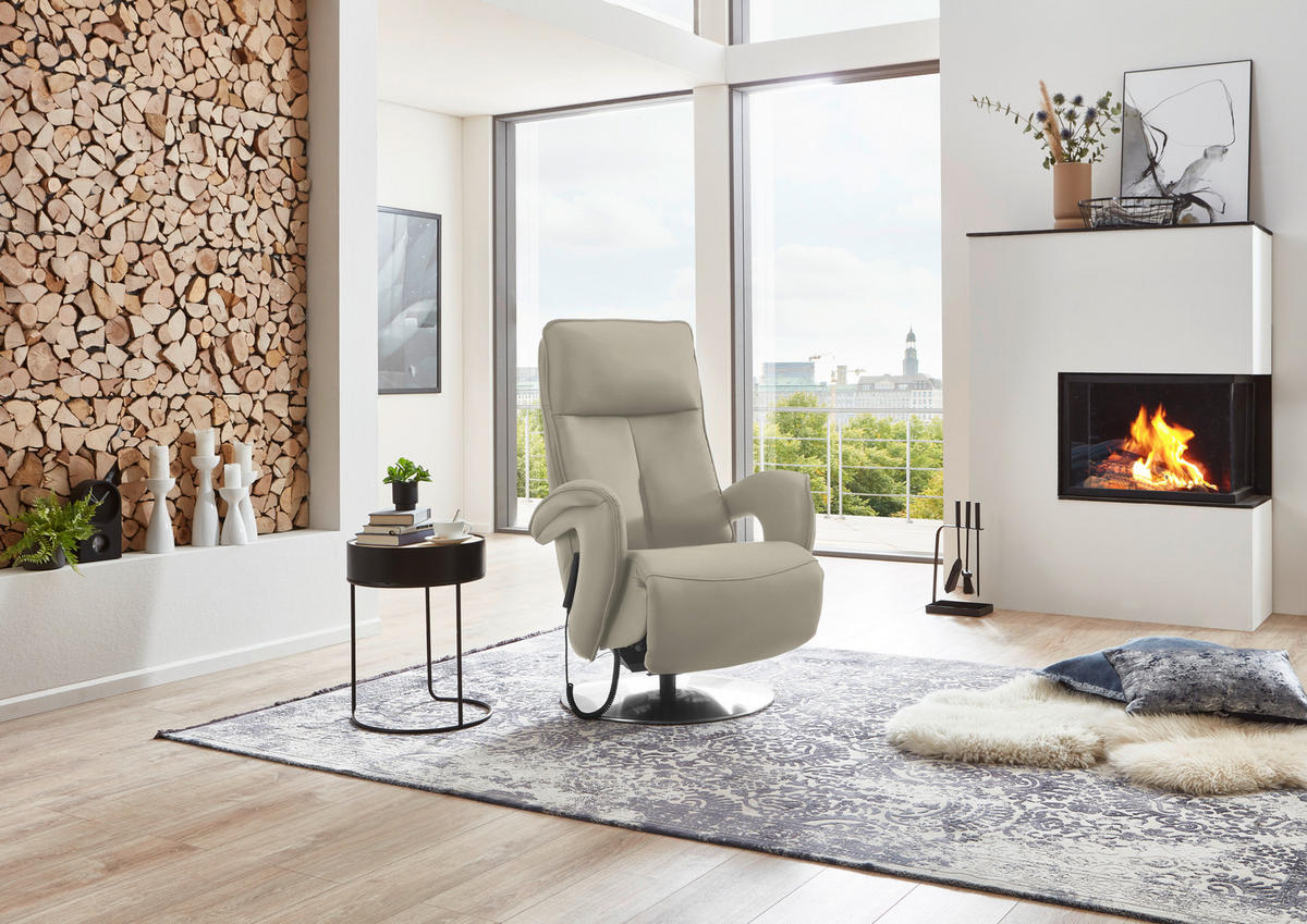 RELAXSESSEL in Leder Ecru  - Chromfarben/Ecru, Design, Leder/Metall (77/110/87cm) - Valdera