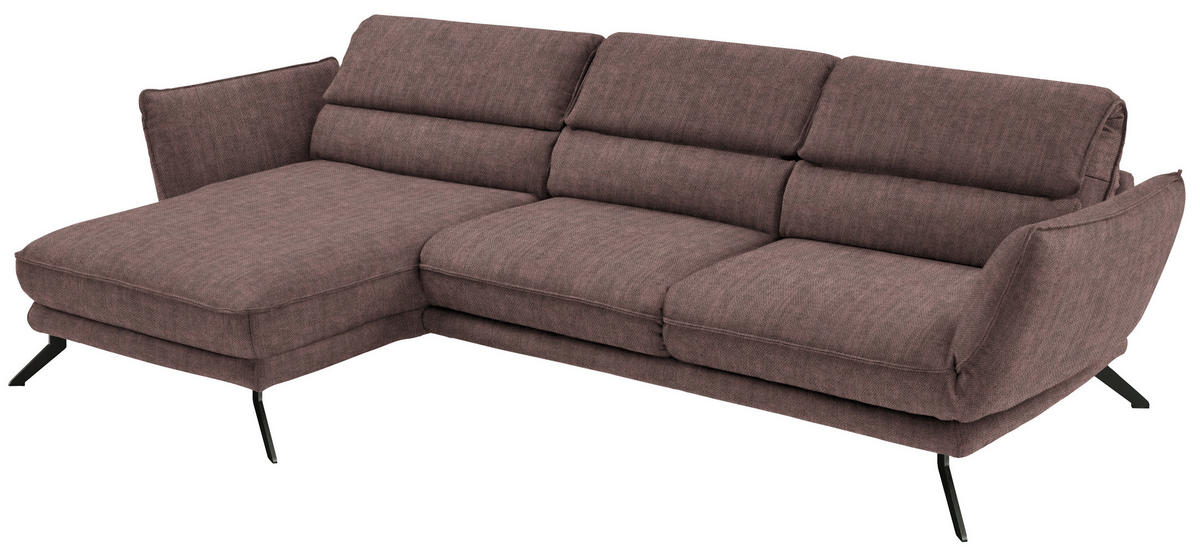 ECKSOFA in Velours Braun  - Schwarz/Braun, Design, Textil/Metall (153/283cm) - Valdera