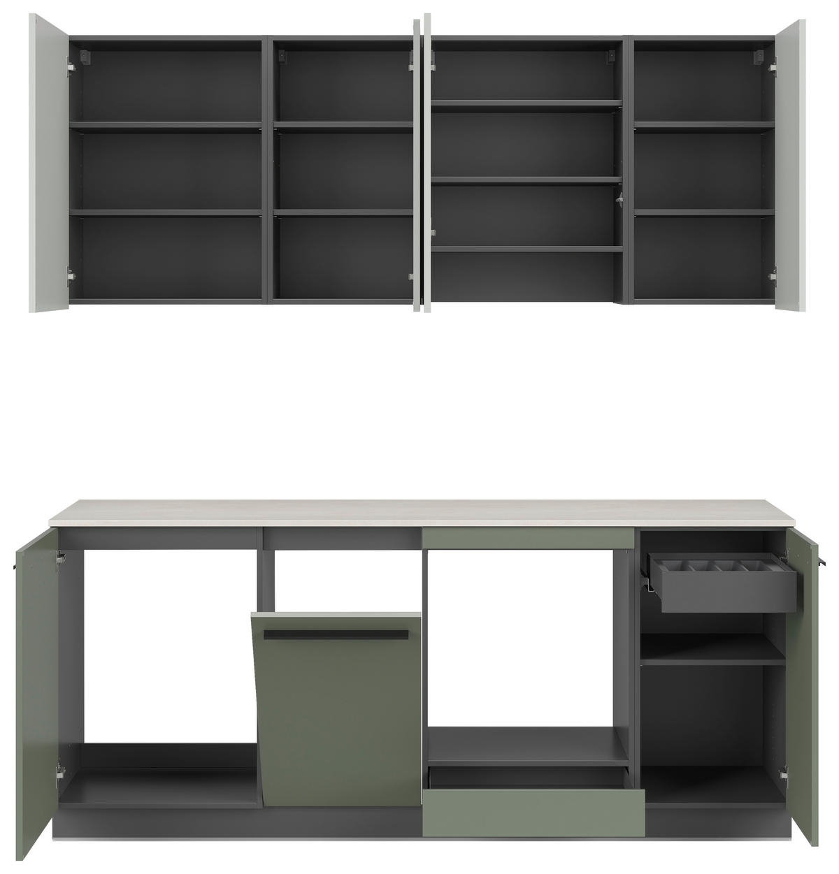 BLOK KUHINJA BEZ APARATA  siva, tamnozelena, svetlozelena  - siva/tamnozelena, Osnovno, pločasti materijal/plastika (210cm) - Visiona