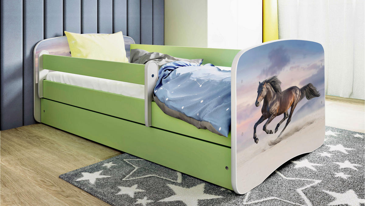 KINDER-/JUNIORBETT 80/160 cm  in Grün, Weiß  - Birkefarben/Weiß, MODERN, Holz/Holzwerkstoff (80/160cm) - MID.YOU