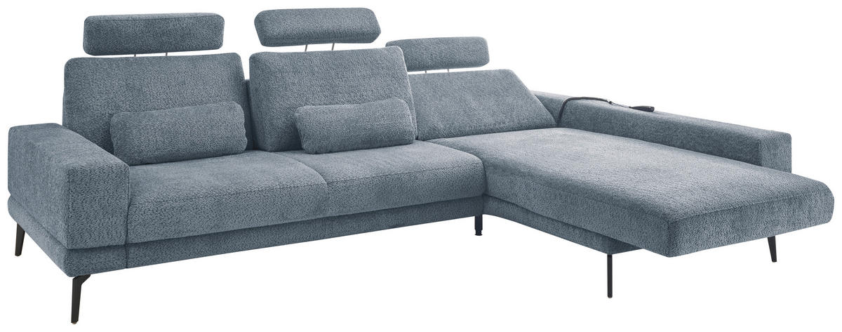 ECKSOFA Blau Chenille  - Blau/Schwarz, KONVENTIONELL, Textil/Metall (294/184cm) - SetOne by Musterring
