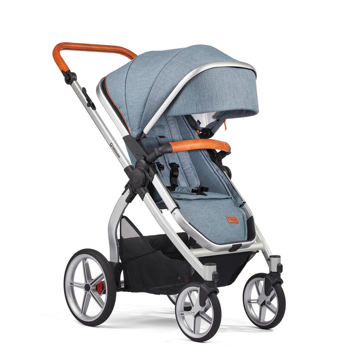 KINDERWAGENSET FX4 Life  - Blau/Cognac, Basics, Textil/Metall (57/129/100cm) - Gesslein