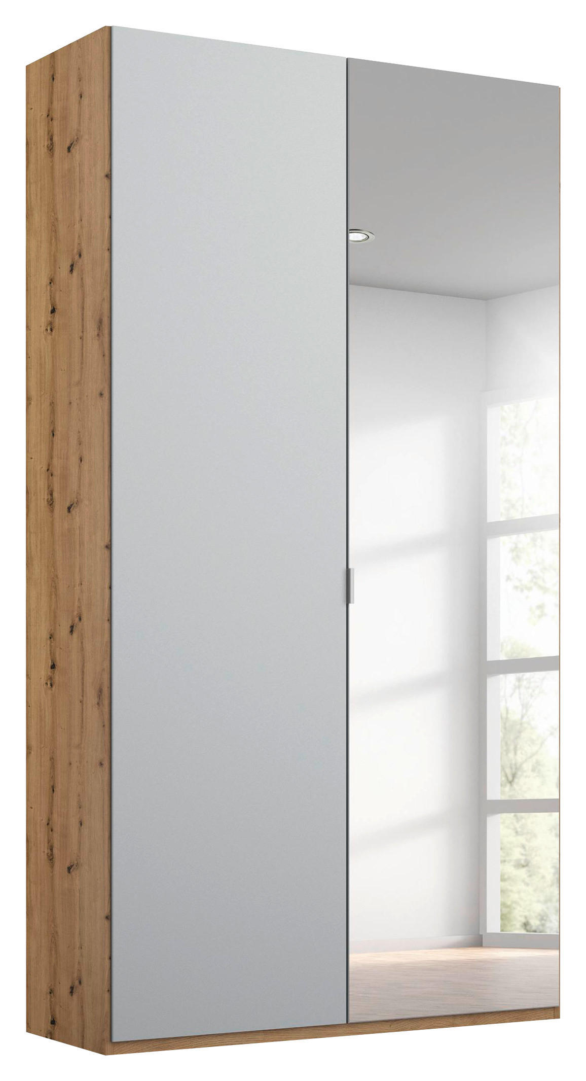 DREHTÜRENSCHRANK in Grau, Eichefarben  - Eichefarben/Alufarben, Trend, Glas/Holzwerkstoff (101/223/60cm) - Stylife