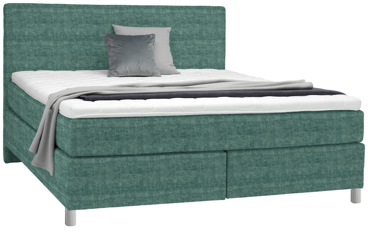 BOXSPRINGBETT 180/200 cm  in Petrol  - Chromfarben/Petrol, Konventionell, Kunststoff/Textil (180/200cm) - Voleo