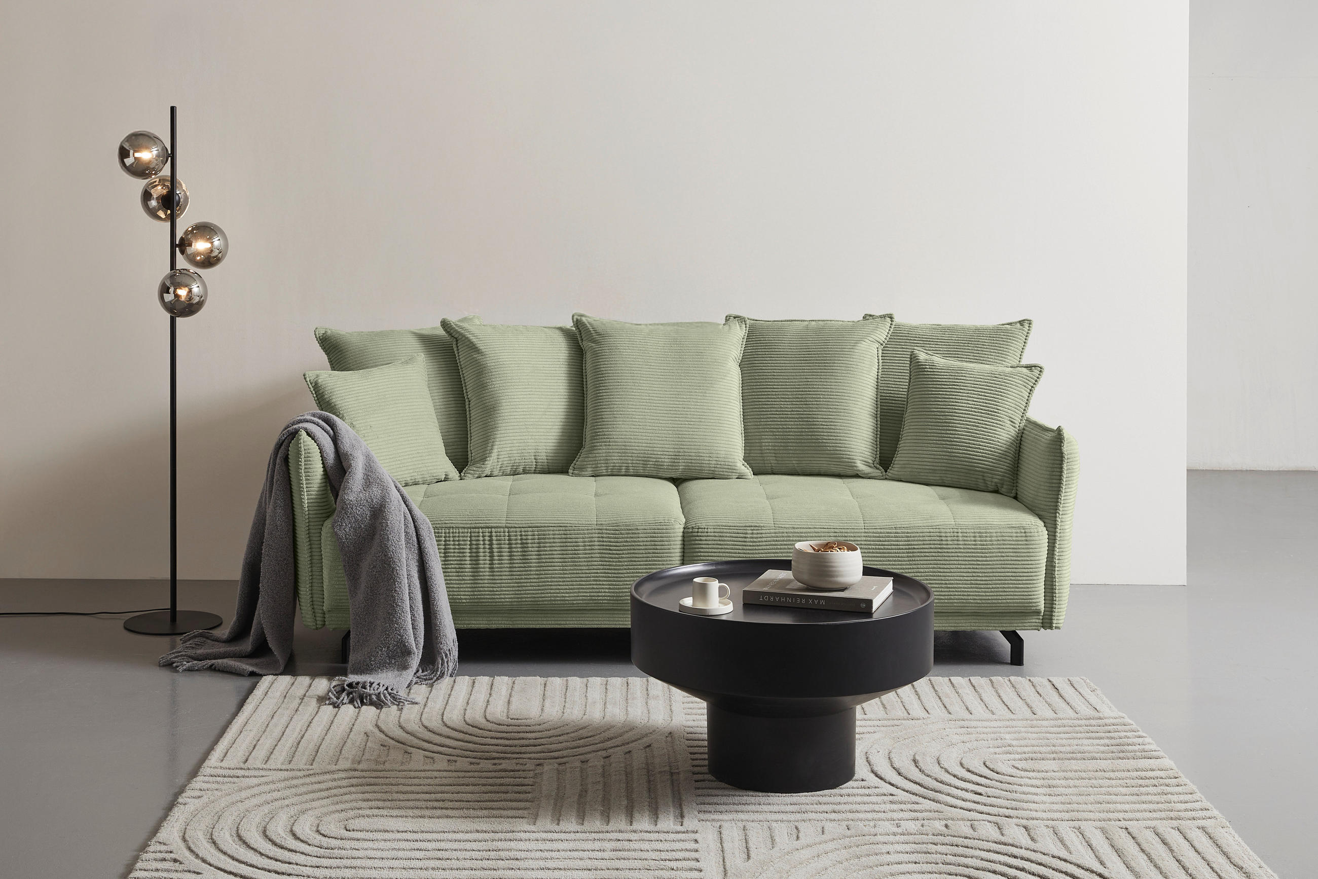 BIGSOFA Cord Olivgrün  - Schwarz/Olivgrün, Design, Textil/Metall (226/91/103cm) - Carryhome