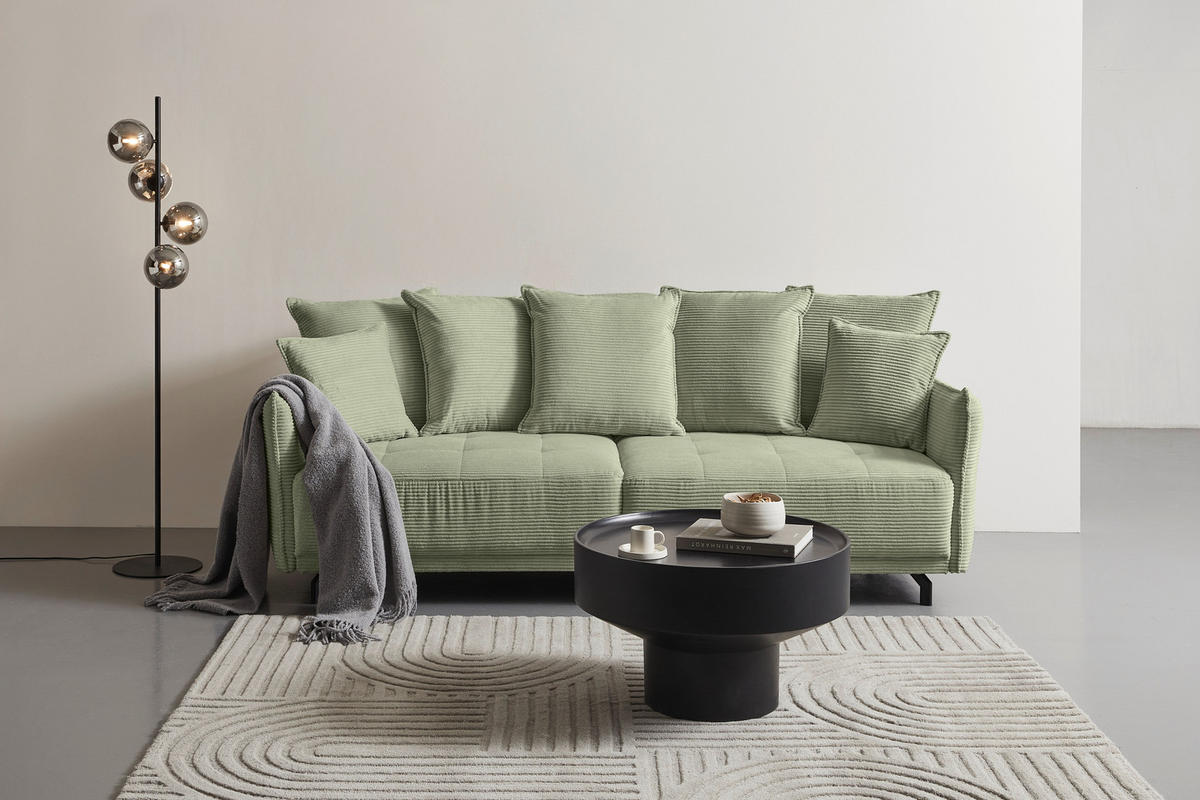 BIGSOFA in Cord Olivgrün  - Schwarz/Olivgrün, Design, Textil/Metall (226/91/103cm) - Carryhome