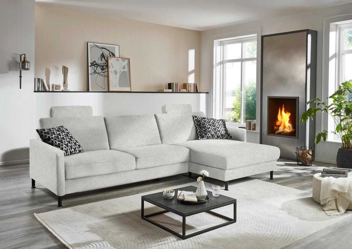 ECKSOFA  in Chenille, Flachgewebe Beige  316/175 cm  - Beige/Schwarz, Design, Textil/Metall (316/175cm) - Dieter Knoll