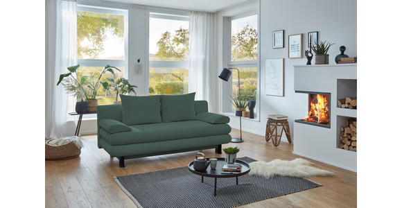 SCHLAFSOFA Cord Grün  inkl. Rückenkissen, Armlehnenkissen, Bettkasten, Schlaffunktion, Rücken echt, Liegefläche im Originalstoff  - Schwarz/Grün, KONVENTIONELL, Kunststoff/Textil (196/77/92cm) - Carryhome