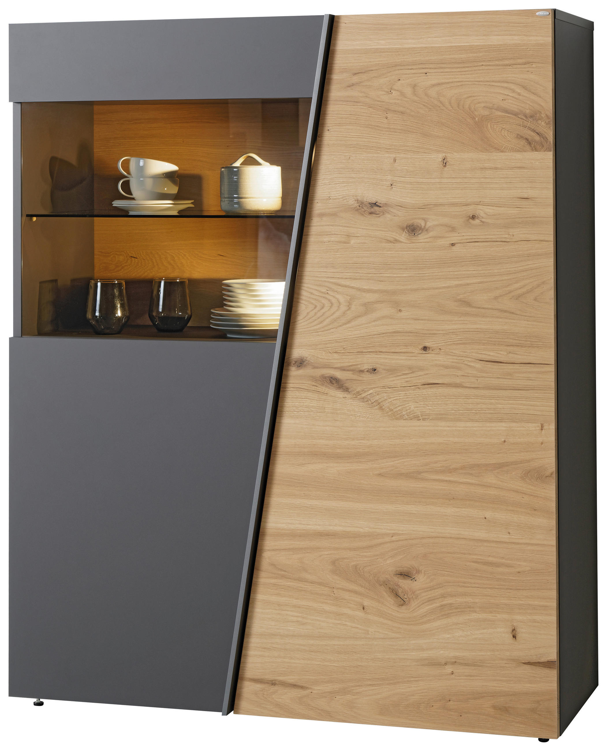 HIGHBOARD Graphitfarben, Wildeiche  96/138/42,3 cm  - Wildeiche/Graphitfarben, Natur, Glas/Holz (96/138/42,3cm) - Voglauer