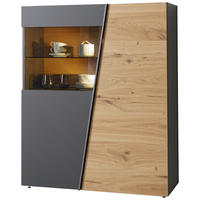 HIGHBOARD Graphitfarben, Wildeiche  96/138/42,3 cm  - Wildeiche/Graphitfarben, Natur, Glas/Holz (96/138/42,3cm) - Voglauer