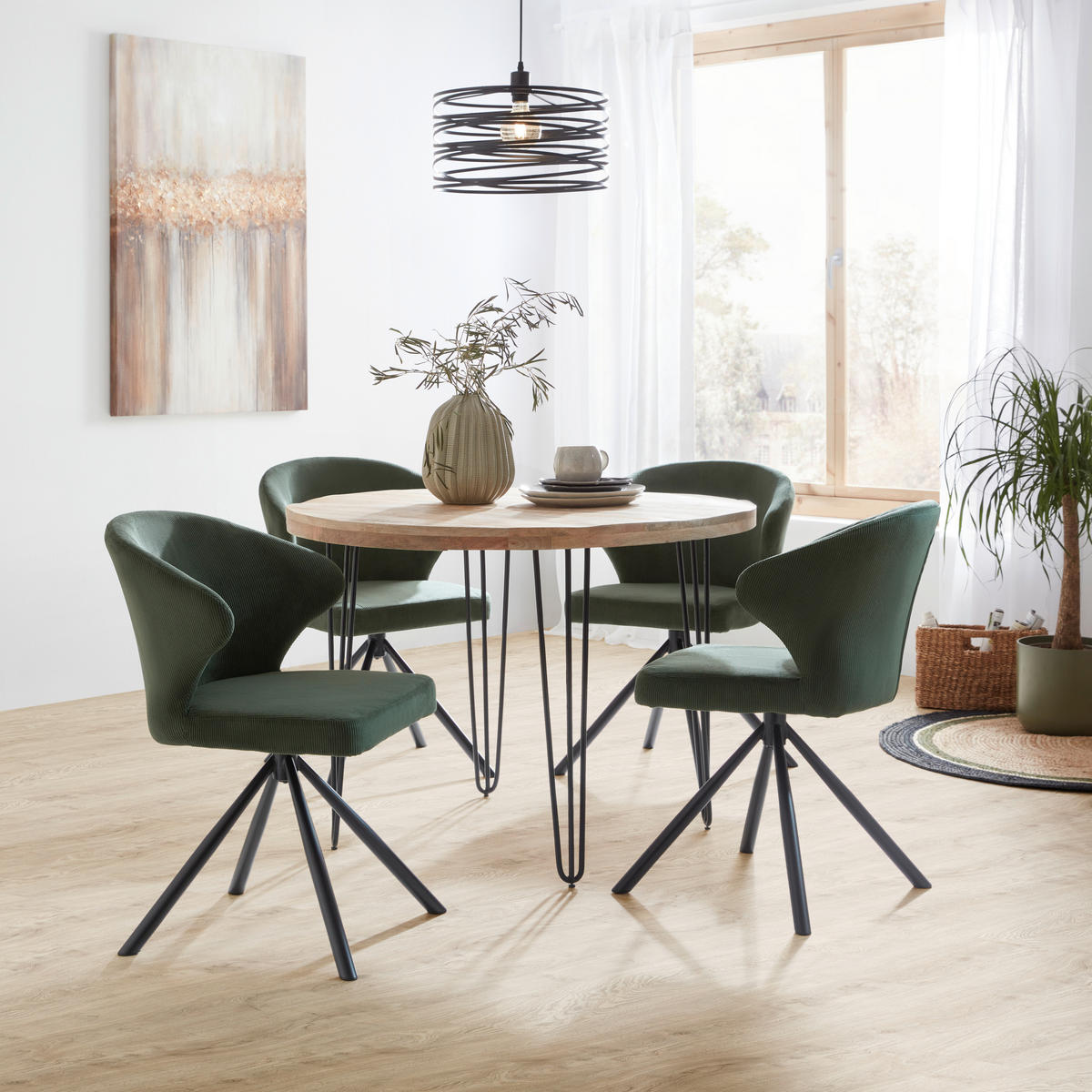 JEDÁLENSKÝ STÔL, mangové drevo, prírodná farba, 105/105/76 cm - čierna/prírodná farba, Lifestyle, kov/drevo (105/105/76cm) - Zandiara