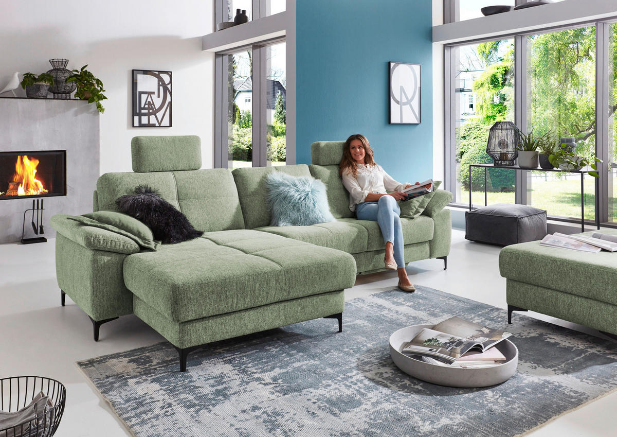 SEDEŽNA GARNITURA, zelena  - barve kroma/črna, Konvencionalno, leseni material (162/87/296cm) - Pure Home Comfort