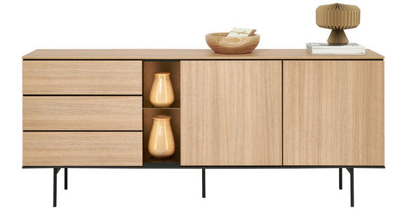 SIDEBOARD in 197/83/41 cm - Eichefarben/Schwarz, Basics, Glas/Holzwerkstoff (197/83/41cm) - Hom`in