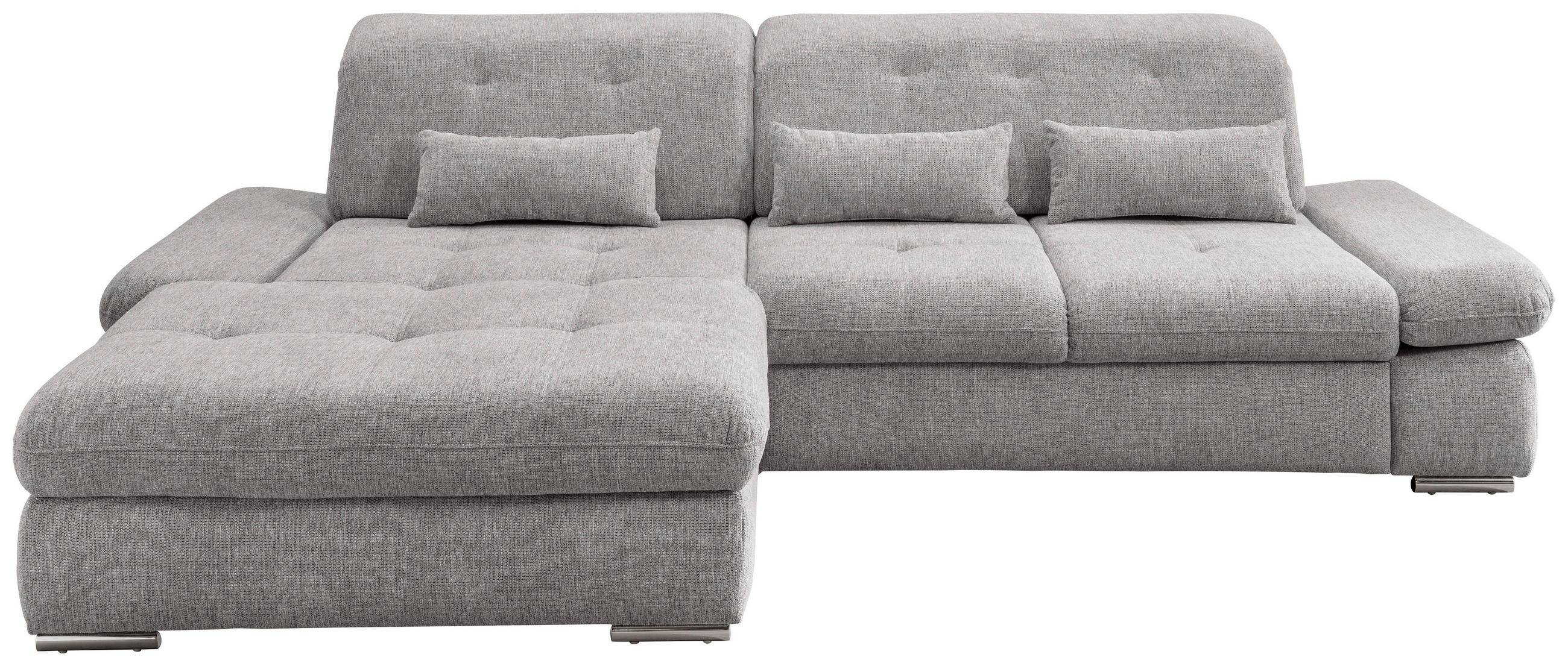 ECKSOFA in Chenille Grau  - Chromfarben/Grau, Design, Textil/Metall (196/300cm) - Livetastic
